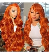 AILICEEHR 28 Inch Ginger Orange Wig Lace Front Human Hair 13x6 Pre Plucked Hairline with Baby Hai...