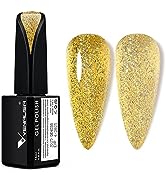 VENALISA 15ml Gel Nail Polish, JD25 Glitter Gold Color Soak Off UV LED Nail Gel Polish Nail Art S...