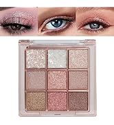FLYEEO Pink Brown Violet Sparkly Eyeshadow Makeup Palette,Natural Hypoallergenic Glitter Eyeshado...