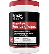 HandyClean Rinse Free Sanitizing Wipes, Surface Cleaner Wipes, Case of 6 Canisters - 120 ct of 9....