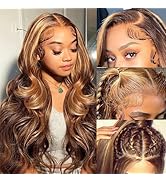 Honey Blonde Ombre Lace Front Wig Human Hair 180% Density Highlight Wig Human Hair 4/27 Colored B...