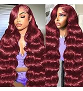 30 Inch 99J Burgundy Lace Front Wigs Human Hair 13x6 Body Wave Lace Front Wigs Human Hair Pre Plu...