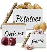 Potato and Onion Storage Bin Set of 3, Farmhouse Kitchen Storage Container Set for Potato Onion G...