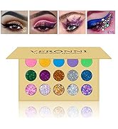 VERONNI Glitter Eyeshadow Palette -15 Colors Chunky & Fine Pressed Matte Shimmer Glitter Stage Ha...