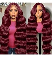 30 Inch 99J Burgundy Lace Front Wigs Human Hair 13x6 Body Wave Lace Front Wigs Human Hair 200 Den...