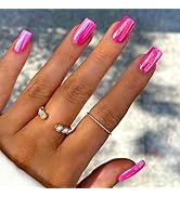 Medium Press on Nails Square Fake Nails Solid Barbie Pink Purple False Nails with Electroplating ...
