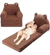 MOMCAYWEX Foldable Kids Sofa, Sherpa Teddy Bear Toddler Couch with Tri Folding Foam Cushions, Com...