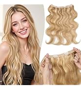 TESSHAIR Halo Hair Extensions Wavy Curly, 100% Real Human Hair,No Tangle & Smooth,Invisible Wire ...