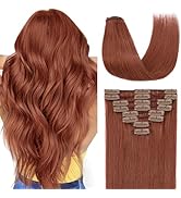 TESSHAIR Clip in Hair Extensions Real Human Hair 16 Inch Human Hair Clip in Extensions Dark Aubur...
