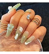 10 Pcs Butterfly Handmade Press on Nails for Women Girls,Glossy Colorful Long Coffin Aesthetic Ge...