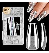 Soft Gel Nail Tips, BettyCora 600Pcs Coffin Nail Tips Medium Pre-buff False Nails Clear Acrylic N...