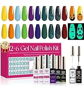 Arousar Gel Polish, 18pcs Nail Gel Polish Set,10 pcs Yellow Brown Starter Kit,2pcs Nail Art Gel L...