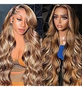 AILICEEHR Highlight 5x5 HD Lace Closure Wigs Human Hair Body Wave P4/27 Ombre Lace Closure Wig fo...