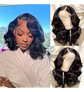 12 Inch Bob Wig Human Hair Short Body Wave Lace Front Wigs Human Hair 13x6 HD Lace Front Wigs Hum...