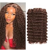 ALLRUN Deep Wave Brown Human Hair Bundles Curly Bundles Chocolate Brown Brazilian Human Hair Bund...