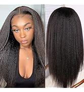 Alidiamond 13X6 Kinky Straight Wig 16inch Yaki Straight Human Hair Wig 180% Density 13X6 HD Lace ...