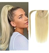 Anrosa #613 Bleach Blonde Ponytail Extension Human Hair Ponytail Extension Real Human Hair Wrap A...