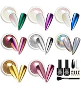 Beetles Chrome Nail Powder Kit Black White Colors Gel Polish Mirror Effect Holographic Aurora Iri...