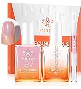 modelones Sparkle Pink Nail Natural Concealer Kit, 15ml Nail Polish Foundation with Top Coat & Cu...