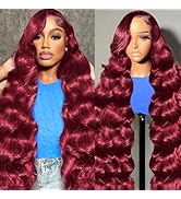 200% Density 99j Burgundy Lace Front Wigs Human Hair 13x6 Body Wave Lace Front Wigs Human Hair Pr...