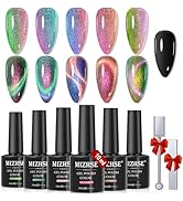 MIZHSE 9D Cat Eye Gel Nail Polish: Magnetic Gel Polish Set 10ml 6 Colors with 2 Magnet Sticks, Ch...