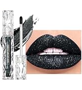 Easilydays Black Glitter Lip Gloss, Diamond Shimmer Lipstick, Metallic Matte Lipstick High Pigmen...