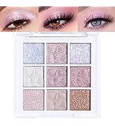 FLYEEO Pink Purple White Glitter Shimmer Sparkle Eye Shadow Palette Makeup, Warm Pastel 9 Colors ...