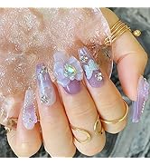 10 Pcs Butterfly Handmade Press on Nails for Women Girls,Glossy Colorful Long Coffin Aesthetic Ge...