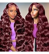 24 Inch Burgundy Wig Human Hair 13x6 Burgundy Lace Front Wigs Human Hair 200 Density HD Lace Fron...