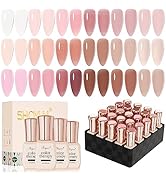 SHOYUM 24 Pcs Jelly Nude Gel Nail Polish Set, Sheer Pink Colors Gel Polish Kit with Glossy & Matt...