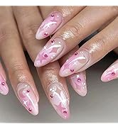 24 Pcs Nude Pink Press on Nails Almond Medium - BHLFRH Cute Fake Nails Press ons Rhinestone Stars...