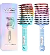 Boar Bristle Hair Brush, Curved Vented Detangler Brush Faster Blow Drying, Paddle Detangling Brus...