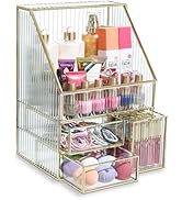 Nicole Miller Glass Organizer - Elegant Vanity Storage with a Touch of Gold, Great for Lipsticks ...