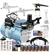 Master Airbrush Cool Runner II Dual Fan Air Compressor Professional Airbrushing System Kit with 3...