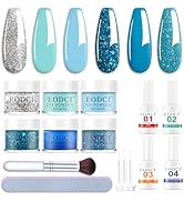 Eodci 12 Pcs Dip Powder Nail Kit Starter, 6 Colors Glitter Blue Snow Dipping Powder Kit With Base...