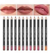 FLYEEO 12 PCS Nude Red Deep Red Brown Matte Lip Liner Pencil Set Waterproof Long Lasting Lip Line...