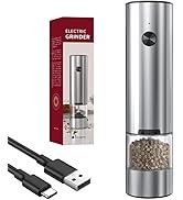 Electric Salt and Pepper Grinder Set,Rechargeable Stainless Grinders LED Light,Automatic One Hand...