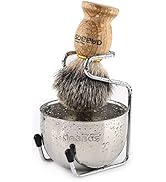 Shaving Set, 3in1 Pure Badger Hair Shaving Brush Natural Solid Wood Handle and Stainless Steel Sh...