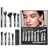 BEILI Travel Eye Makeup Brushes Set 8pcs Removable Double Sided Makeup Brush with Mirror Box & Re...
