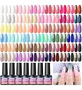 PEACECOLOR 40PCs Gel Nail Polish Set 40 Summer Colors Gel Nail Polish Kit Pink Nude Red Glitter W...