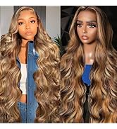 34 Inch Honey Blonde Ombre Lace Front Wig Human Hair 180% Density Body wave Lace Front Wigs Human...