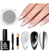 beetles Cat Eye Chrome Nail Powder Set 2 In 1 Silver Mirror Effect Galaxy Glitter Gel Polish, 1g/...