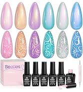 Beetles Pearl Gel Nail Polish, 6 Colors Shimmer Glitter Gel Pink Purple Orange Mermaid Nail Drawi...