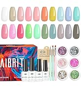 AIBRIT Gel Nail Polish Kit 24 Pack with Gel Strengthener Coat, Base Coat and No Wipe Glossy & Mat...