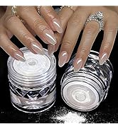 2Pcs Moonlight White Chrome Nail Powder, Aurora Pearl Chrome Nail Powder Magic Clear Pearlescent ...