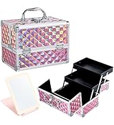 Faquenc Makeup Case with Lighted Mirror Travel Makeup Organizer Box 2 Trays Lockable Cosmetic Tra...