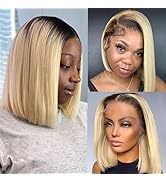 Licoville Blonde Bob Dark Roots Wig Human Hair 13x4 1B613 Blonde Ombre HD Lace Frontal Wigs 180% ...