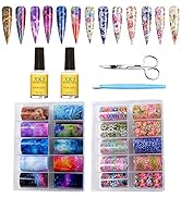 Kalolary 20 Color Starry Sky Stars Nail Art Foil with Nail Glue, Holographic Nail Art Transfer St...