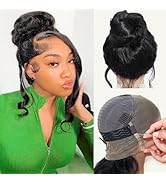 Hidden Strap Drawstring 360 Lace Front Wigs Human Hair Pre Plucked, 200 Density Body Wave Frontal...