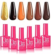 RONIKI 6 Colors Gel Nail Polish Set, Gold, Glitter Brown, Orange, Dark Brown, Gel Polish Kit Soak...